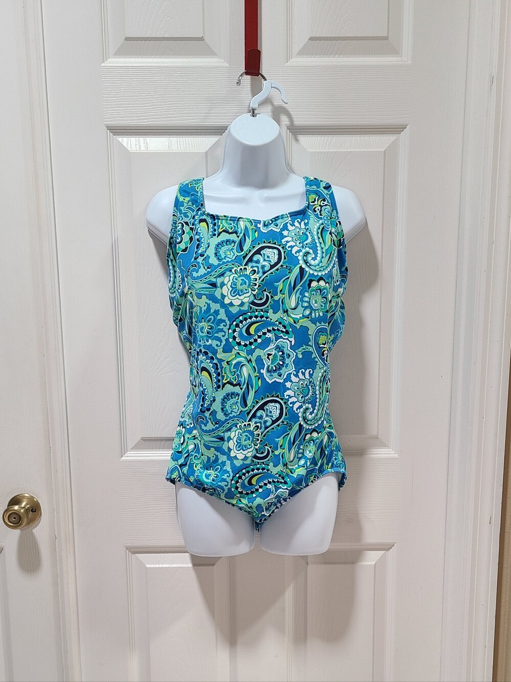 Lands' End Tugless One-Piece Swimsuit Classic Coverage Blue Paisley Size 20W DDD